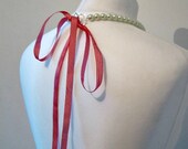 Red Candy striped Pearl Necklace with striped ribbon Neck  Wedding Jewelry Bridesmaid Jewelry Bridesmaid gifts