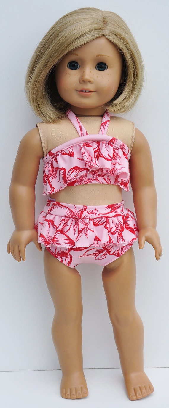American Girl Bikini in Pink and Red Hibiscus Hawaiian
