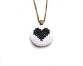 Black Hearted Cross Stitch on Antique Brass Convertible Jewelry Chain