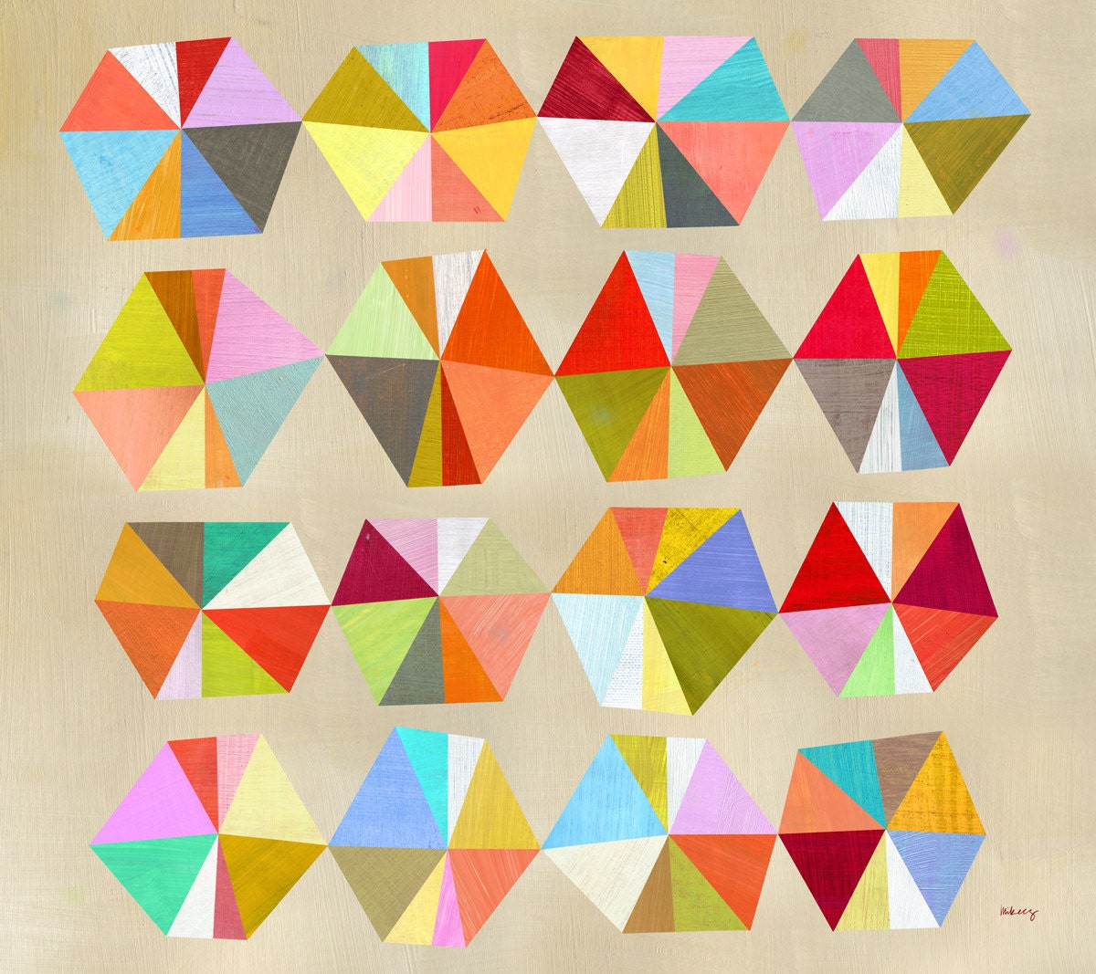 16 Hexagons Art Print