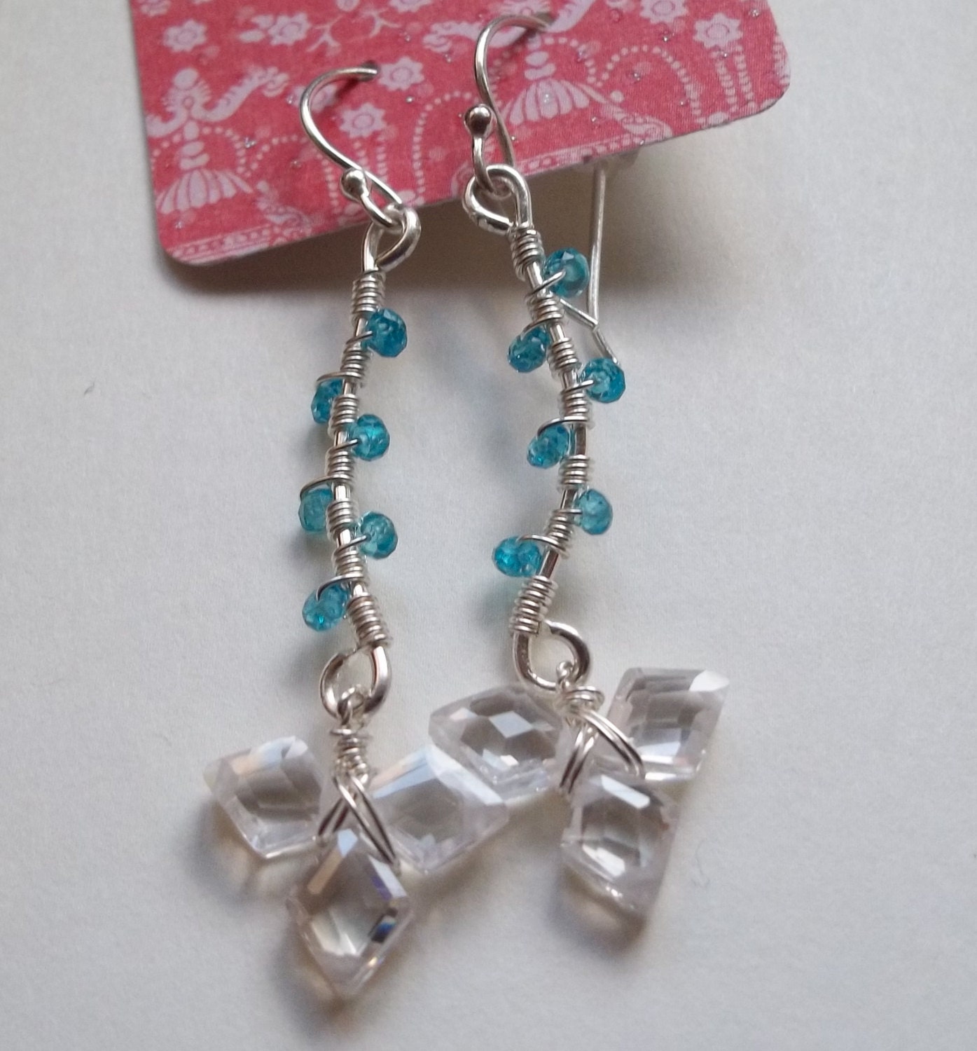 Clear Blue Winter wrapped branch earrings