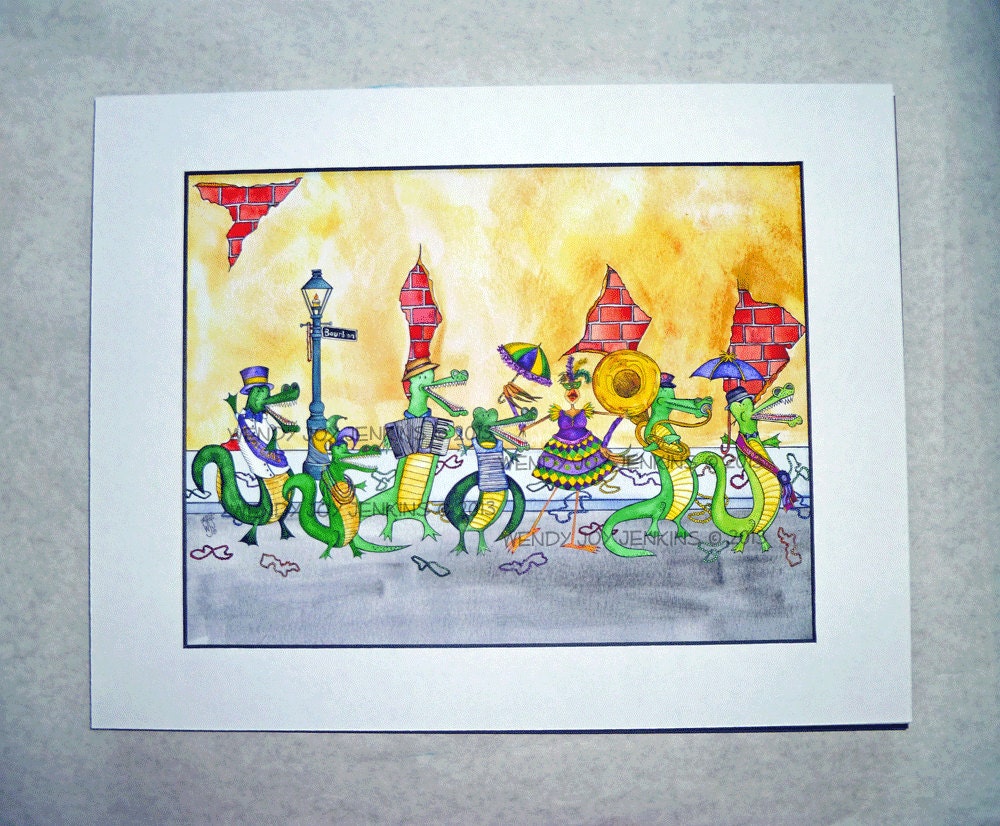 Mardi Gras Parade Art New Orleans Beads Bourbon Street Alligator Chicken Music Zydeco Cajun Louisiana