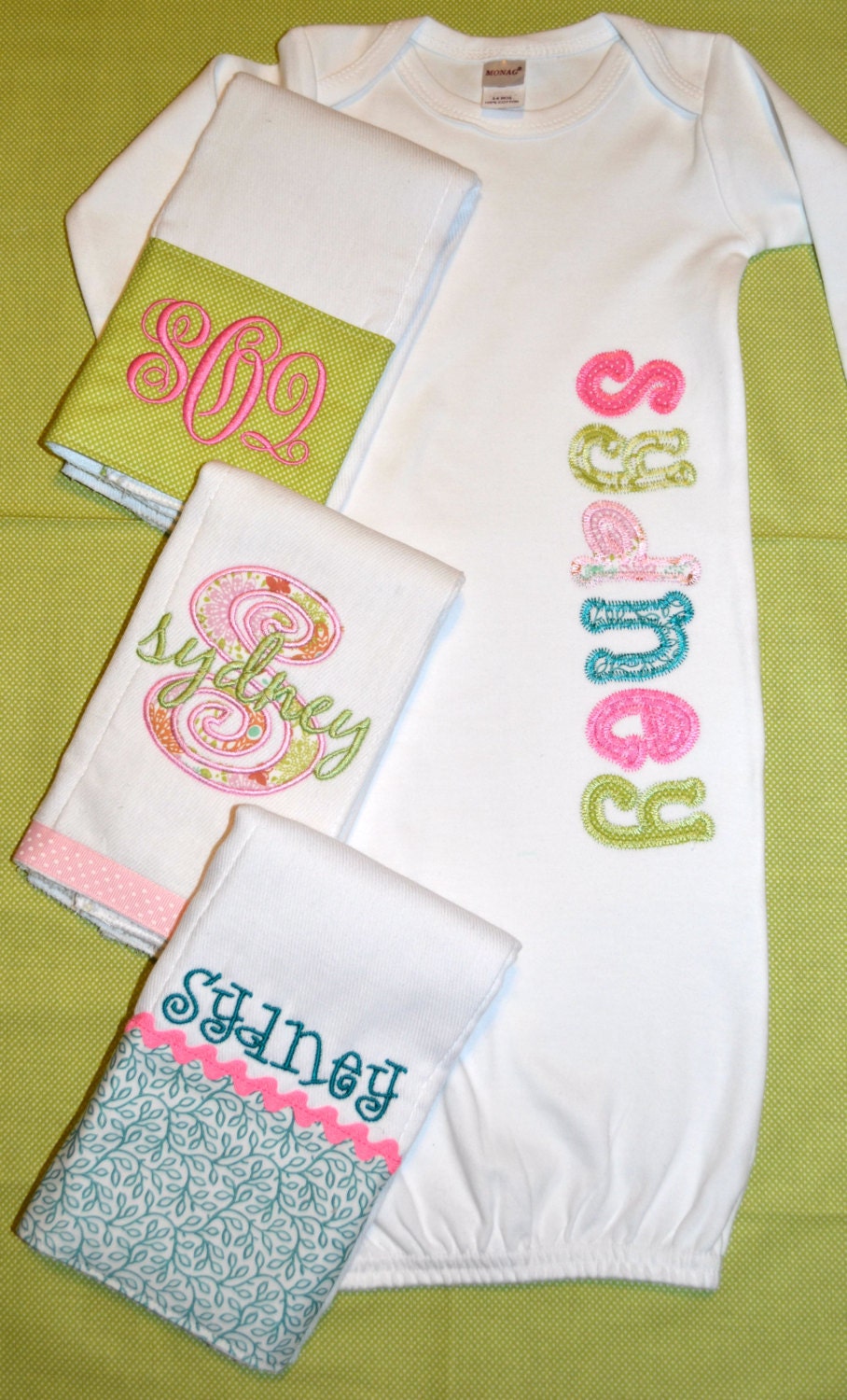 Personalized Newborn Gown and Burp Cloth Set