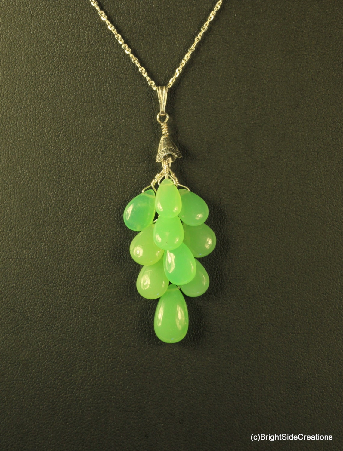 Chrysoprase Cluster Necklace in Sterling Silver  May Birthstone