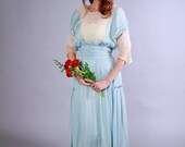 antique robins egg blue silk and lace gown .  tiffany blue dress . pre 1910s wedding dress . vintage antique wedding