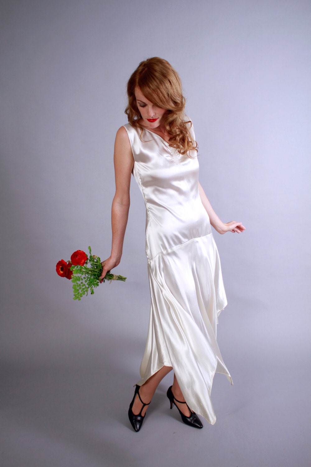 1920s dress . 20s silk wedding dress . white flapper dress .