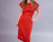 1950s dress . 50s wiggle dress . autumn party dress . persimmon orange