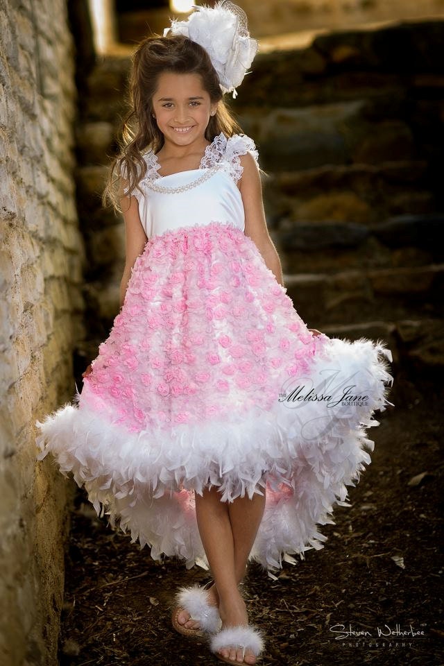 Simple Shabby Chic Rosette Flower Girl Dress