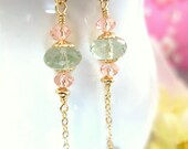 Green and pink gold drop earrings, pink and mint green earrings, pink and green gold earrings, boho chic green earrings