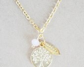 Family Tree Gold Stamped Pendant Necklace