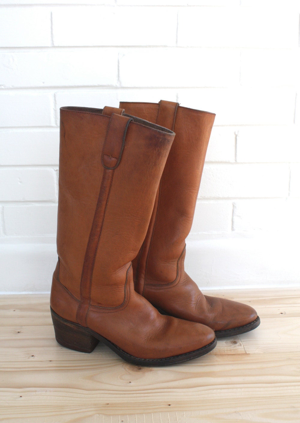 Vintage 1970s Knee High Leather Boots Size 8 UK