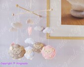 Baby Crib Mobile - Baby Mobile - Sweet Lambie Mobile - Animal Mobile - Pink Tan White Sleepy Sheep theme(You can pick your colors)