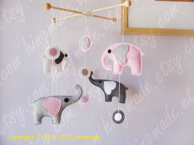 Baby Mobile - Nursery Mobile - Elephants Mobile - Baby Room Decor - Polka Dot Gray Pink White Elephants Mobile (You can pick your colors)