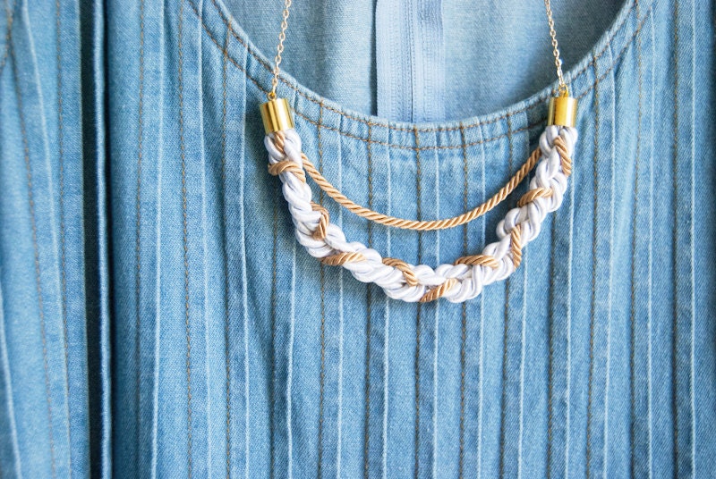 Athena - Braided Rope Necklace Gold and White