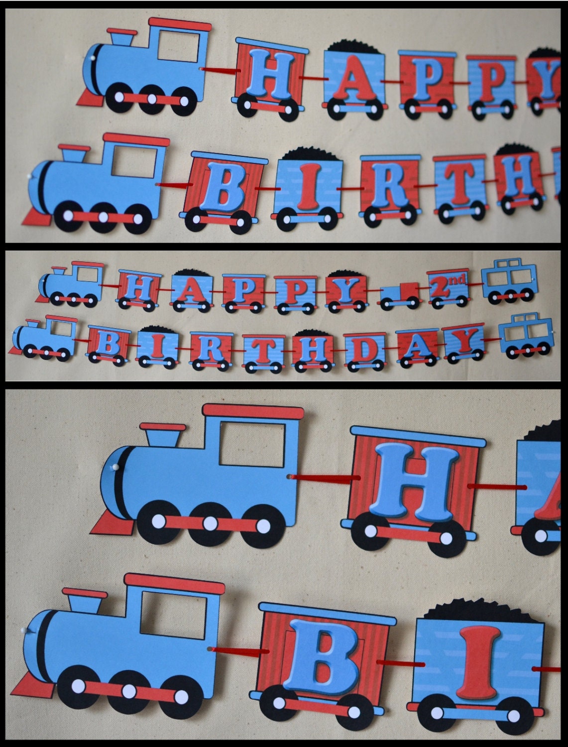 Birthday Train Party Decorations, Thomas the Train, Train Birthday Party- Banner 2-D - Custom Name/Age (20 letters)