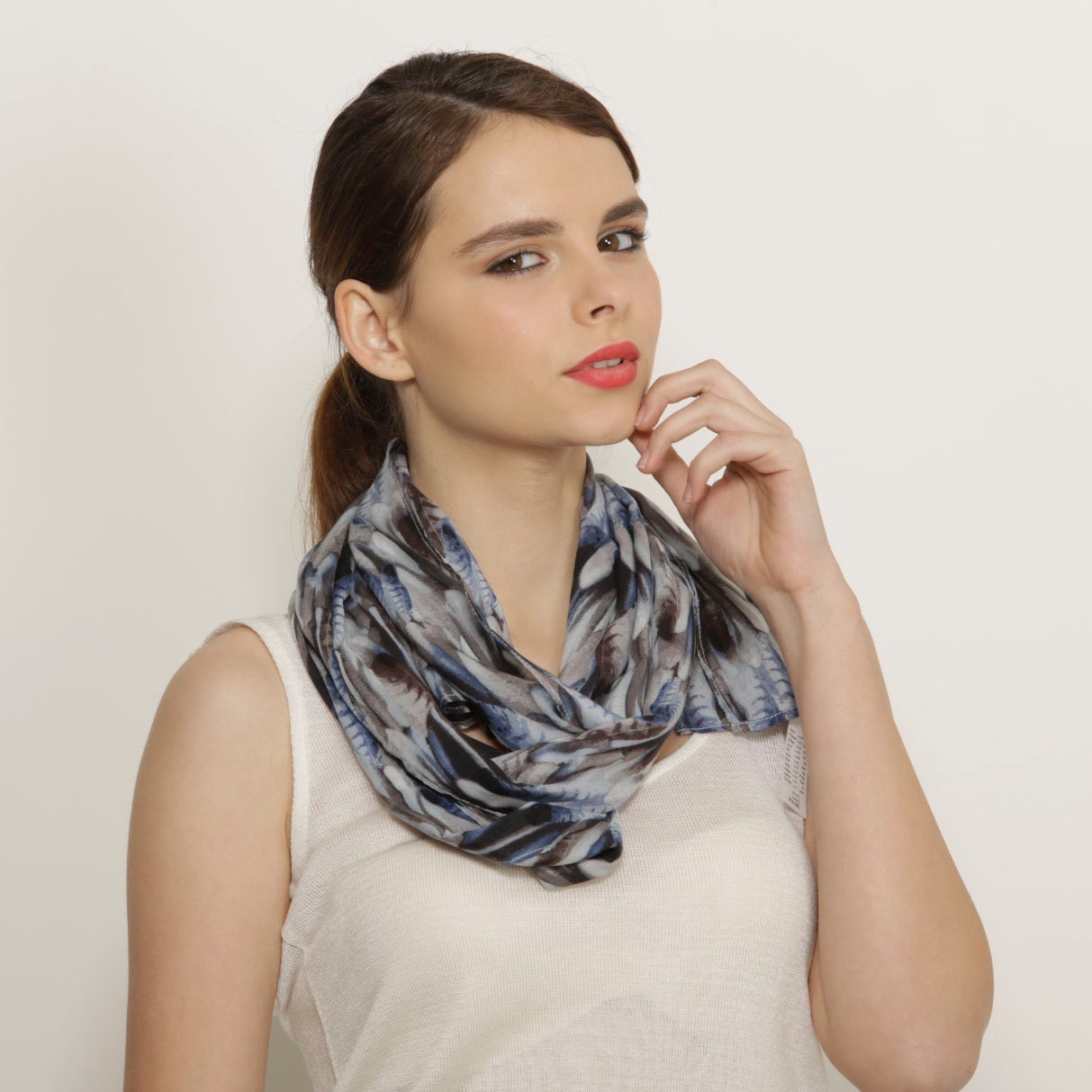 Blue feather scarf women printed laides scarves