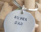 On SALE SUPER DAD Handstamped Aluminum Keychain. Perfect Gift for Father's Day.