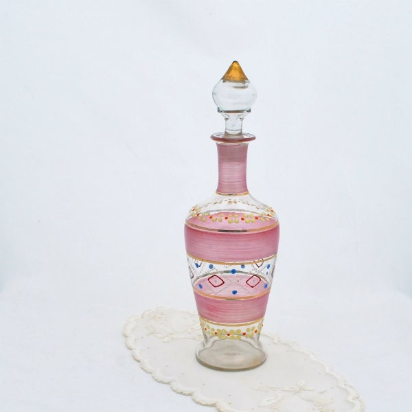 Vintage Glass Perfume Decanter Bottle Czechoslovakia Hand Painted