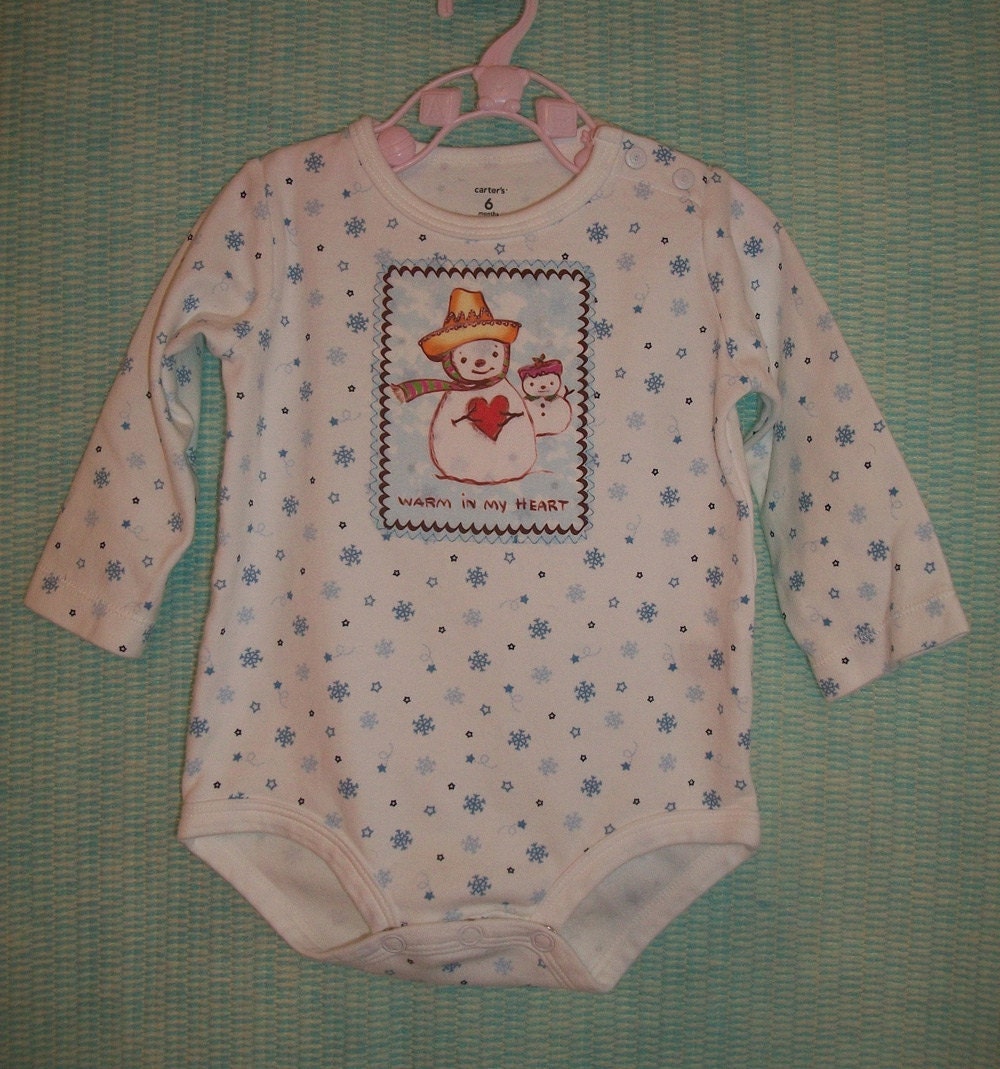 Warm in My Heart Upcycled Long Sleeved Onesie Baby Boy/Baby Girl Size 6 Months