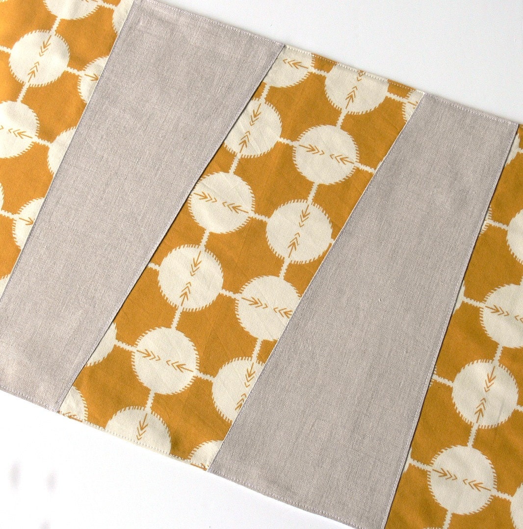 Wonky Stripes Table Runner -- Ochre Mustard Gold - Ready to Ship
