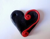 Polymer clay Heart, Black, Red, big, charm, pendant, accesories, jewelry supplies, crafting, modelism, handmade