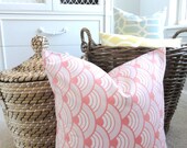 Pink and White Pillow Cover - Designer Decorative Pillow - Pink Wave - Pink Scallop - 18x18 - Pillow Cover - Pink and White