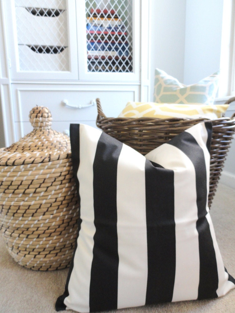 Black Stripe Outdoor Pillow Cover - Designer Pillow - Indoor Outdoor - Stripe Tuxedo in Black - 18 inches - Pillow Cover
