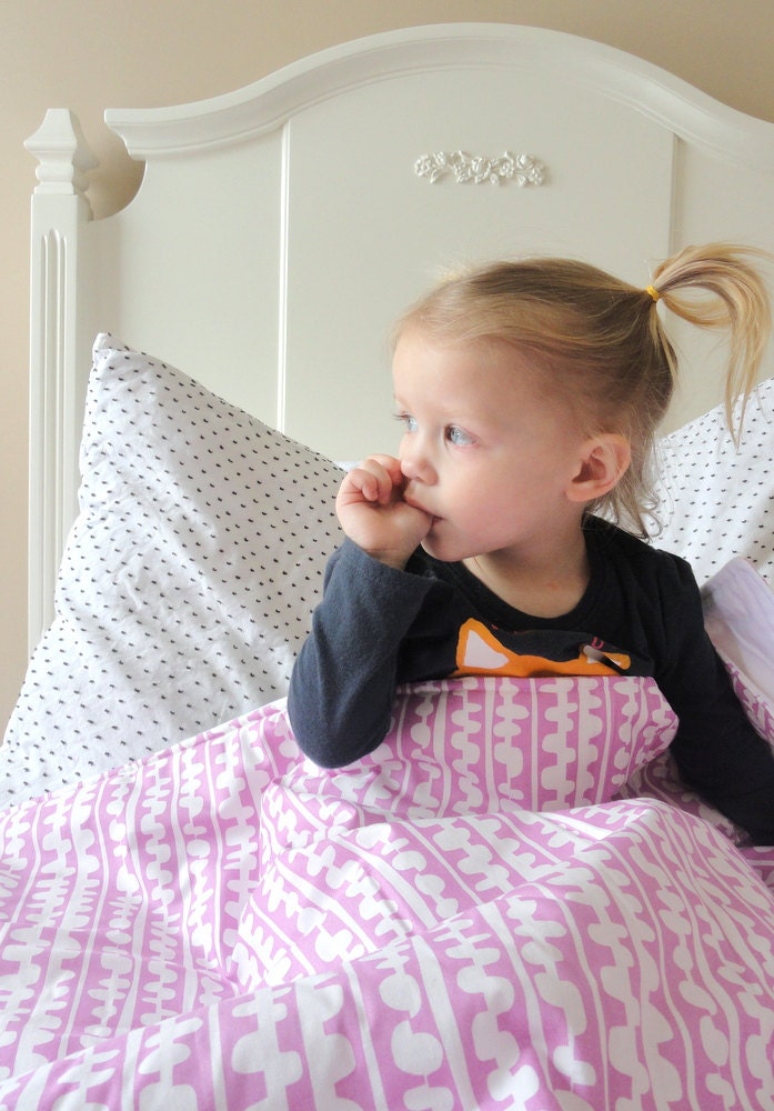 Pink and White Baby Comforter - Handmade Baby Bedding - Toddler Comforter - Play Mat - Modern Pink Stripe -Pebble