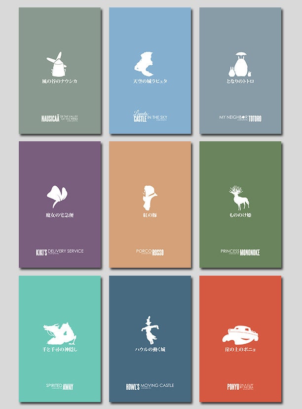 Studio Ghibli and Miyazaki inspired Movie Poster Collection // Nine 11x17 Minimalist Anime Art Prints