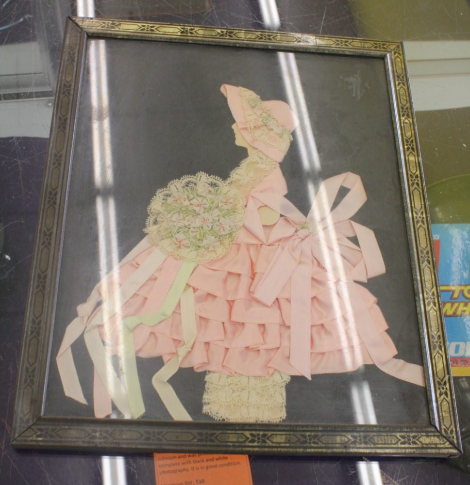 Ribbon Lady in Pink Dress - Framed 1920s Art