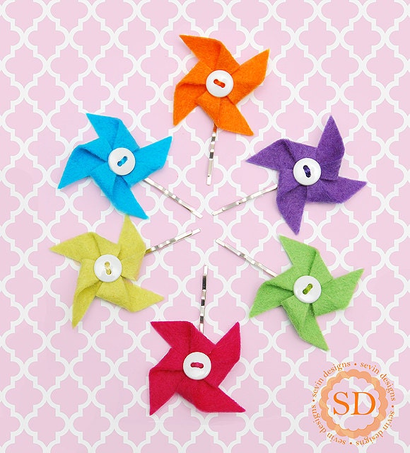 Bright Pinwheel Hair Pins -- Set of 6