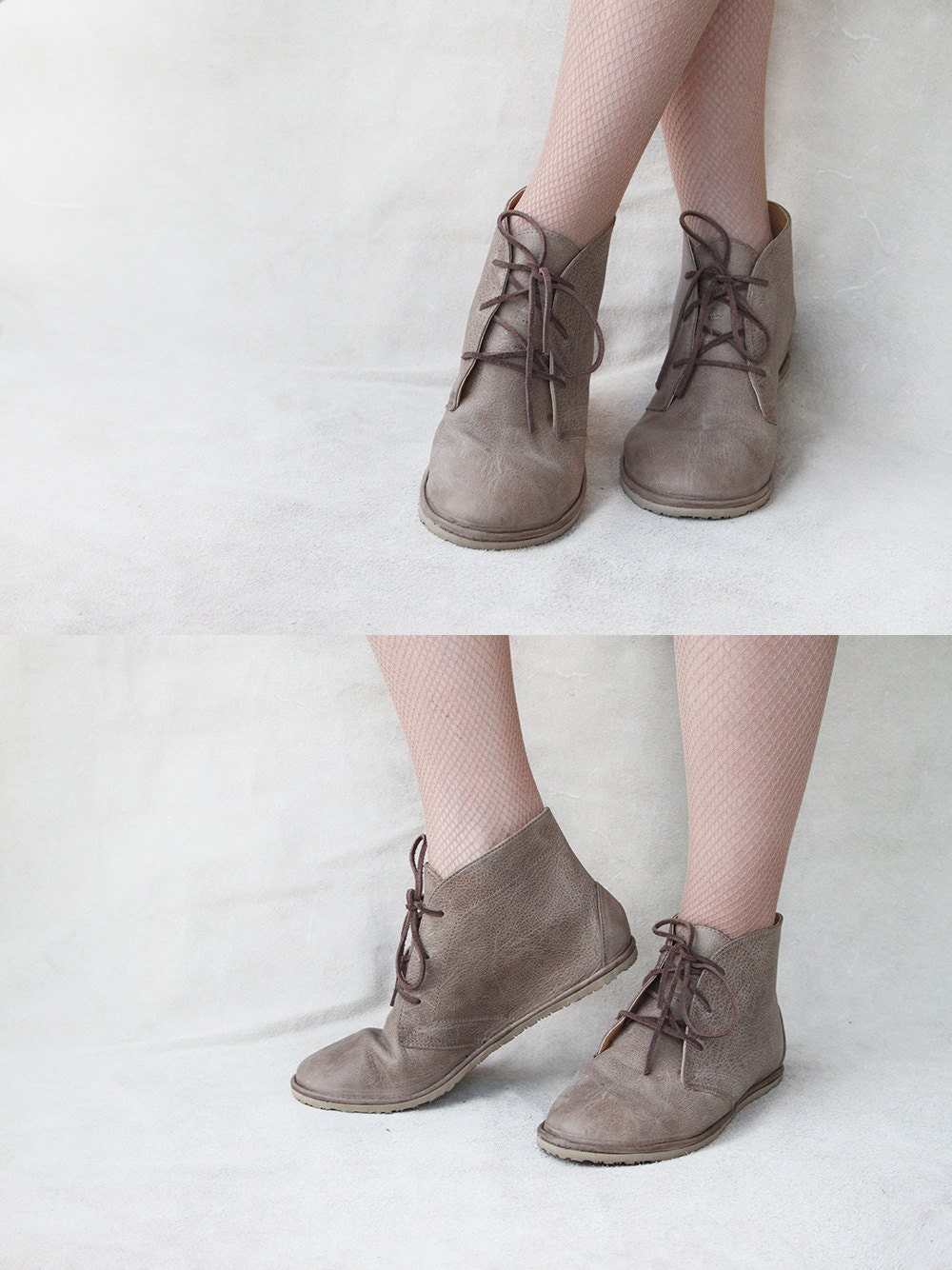 Leona in Ecru - Handmade Leather flat lace-up ankle boots - CUSTOM FIT