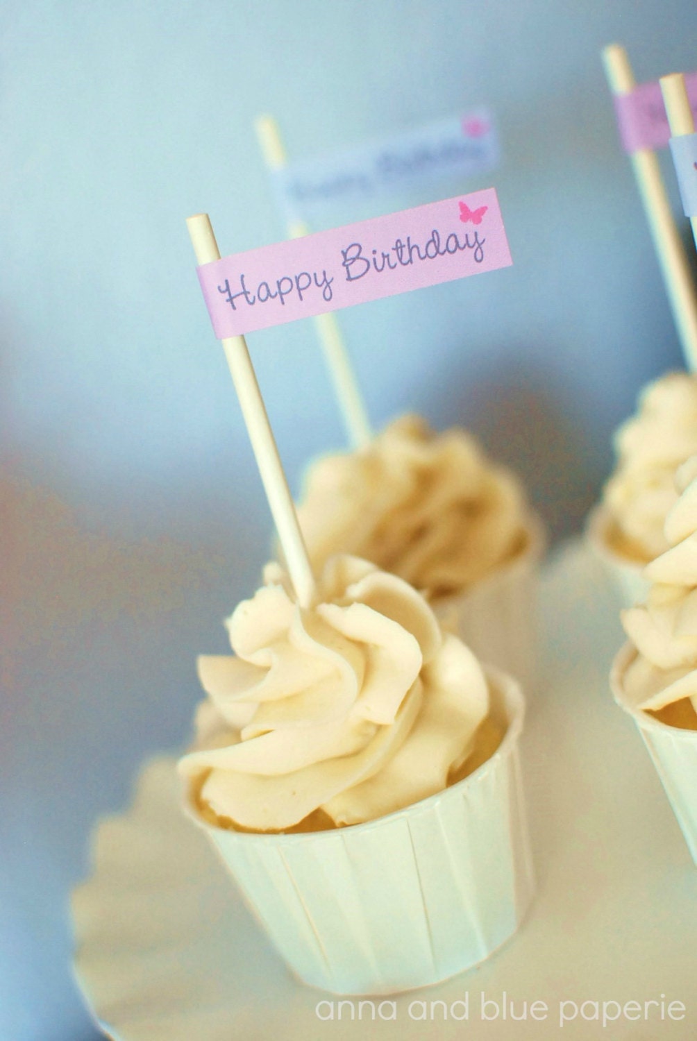 Butterfly Birthday Party Flags - PRINTABLE Butterfly DIY straw flag - by anna and blue paperie