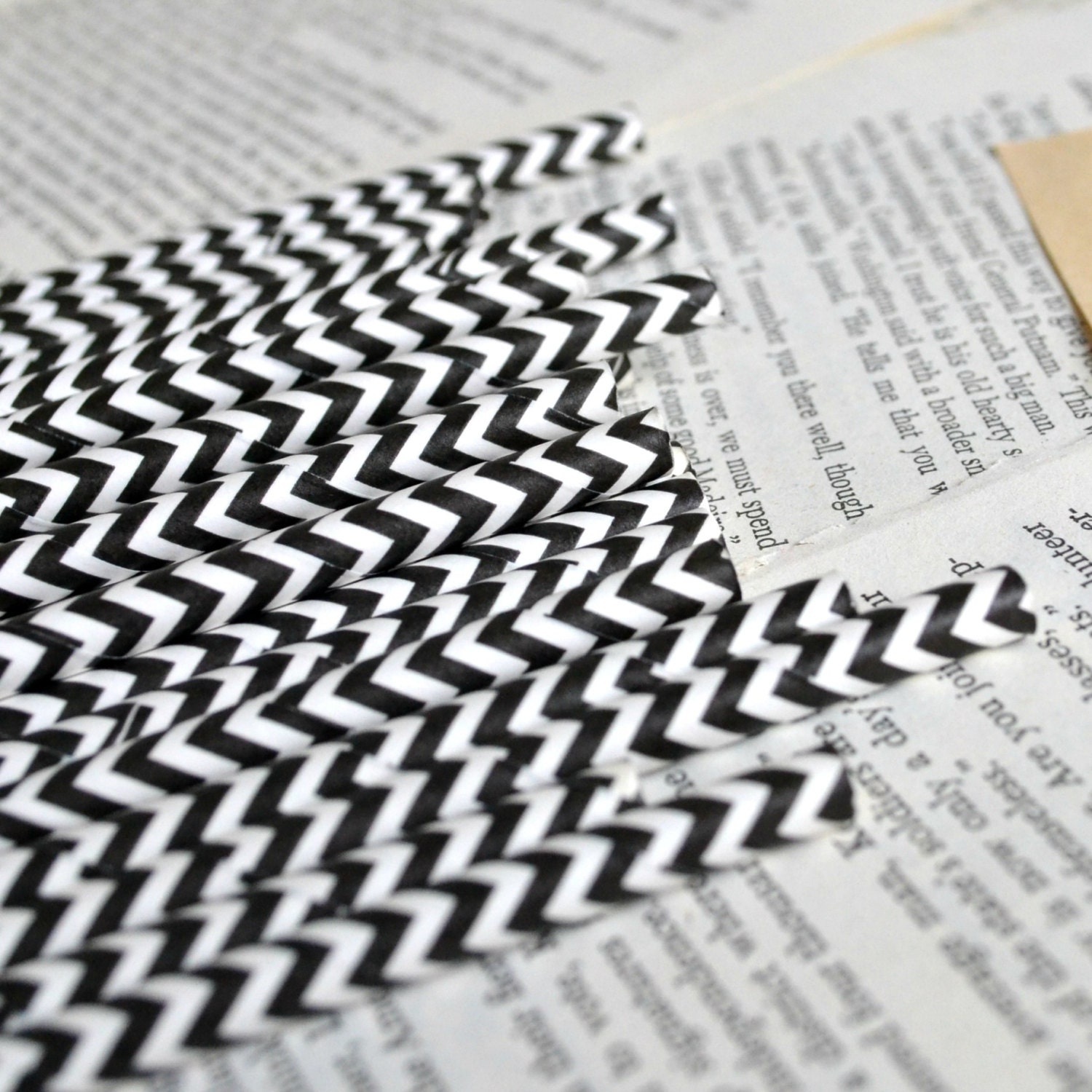 black and white chevron stripe paper straws -  25 party supply