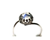 Blue Moonstone Ring, Sterling Silver Cocktail Ring, Handforged Ring, Rose Cut Blue Moonstone
