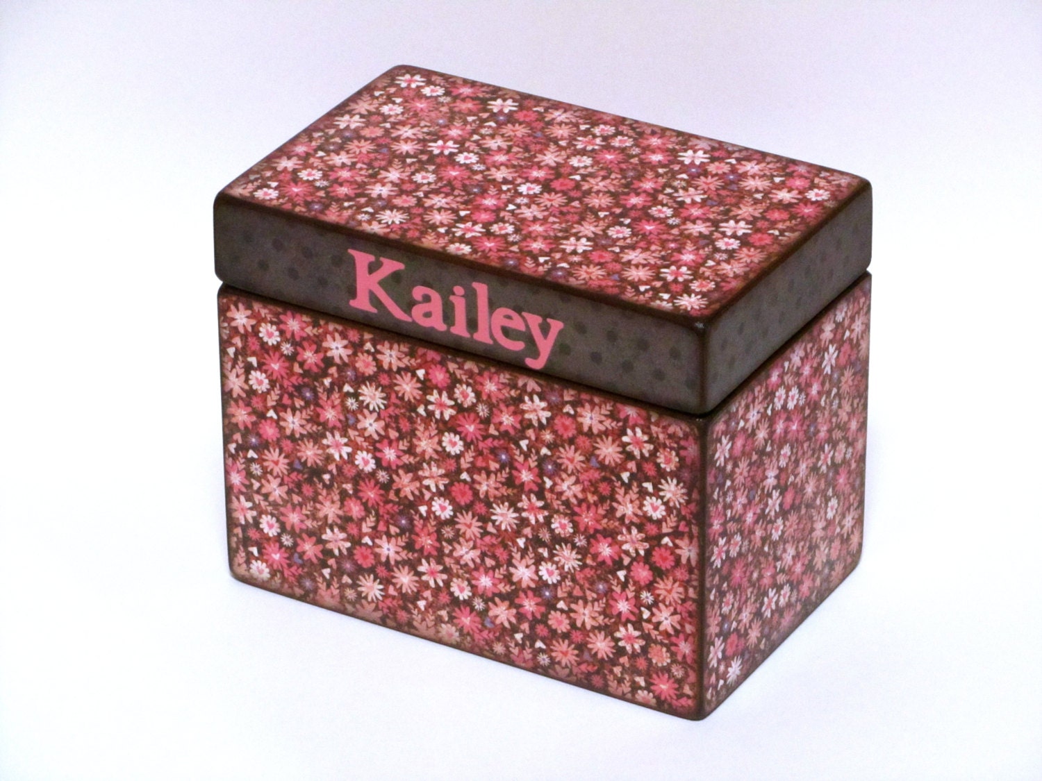 Girls Treasure Box Keepsake Box Recipe Box - Pink Flowers - Personalized