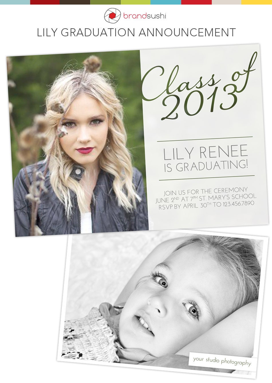 INSTANT DOWNLOAD - LILY 2013 Graduation Announcement - 5x7 Photoshop Card Template for Photographers