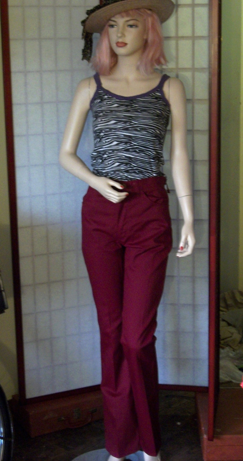 Vintage 70s Wranglers Jeans Maroon Burgundy 30 Waist.