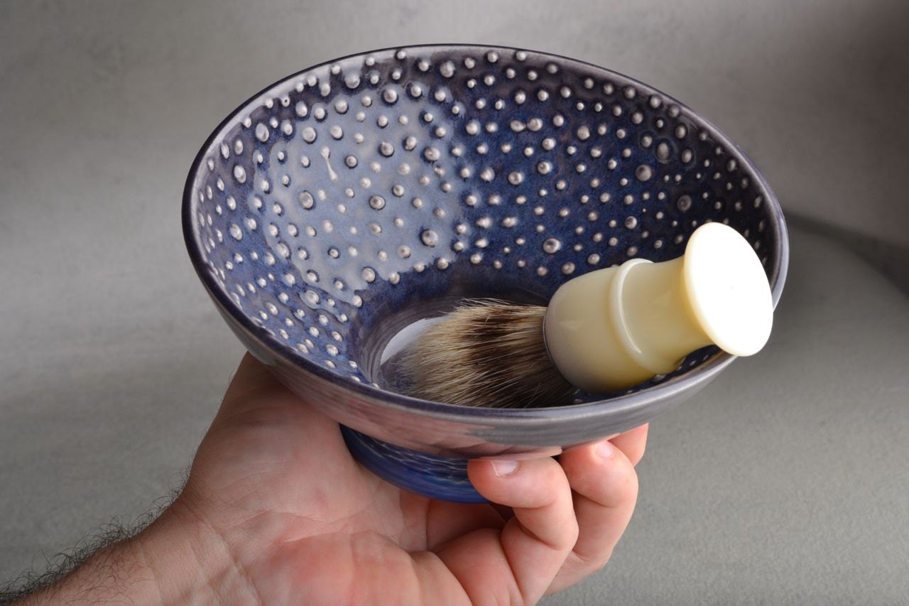 Shaving Bowl Ready To Ship Dark Blue Dottie Shaving Bowl by Symmetrical Pottery