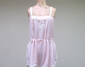 Vintage 1920s Chemise / 20s Art Deco Pink Silk Teddy / Flapper Lingerie / Small