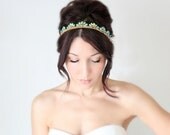 Bridal Headband, Art Deco style, Blue Peacock Rhinestone, Bridal Hair,Tiara, wedding accessory, bridal headpiece, Flapper - La Croitre - -