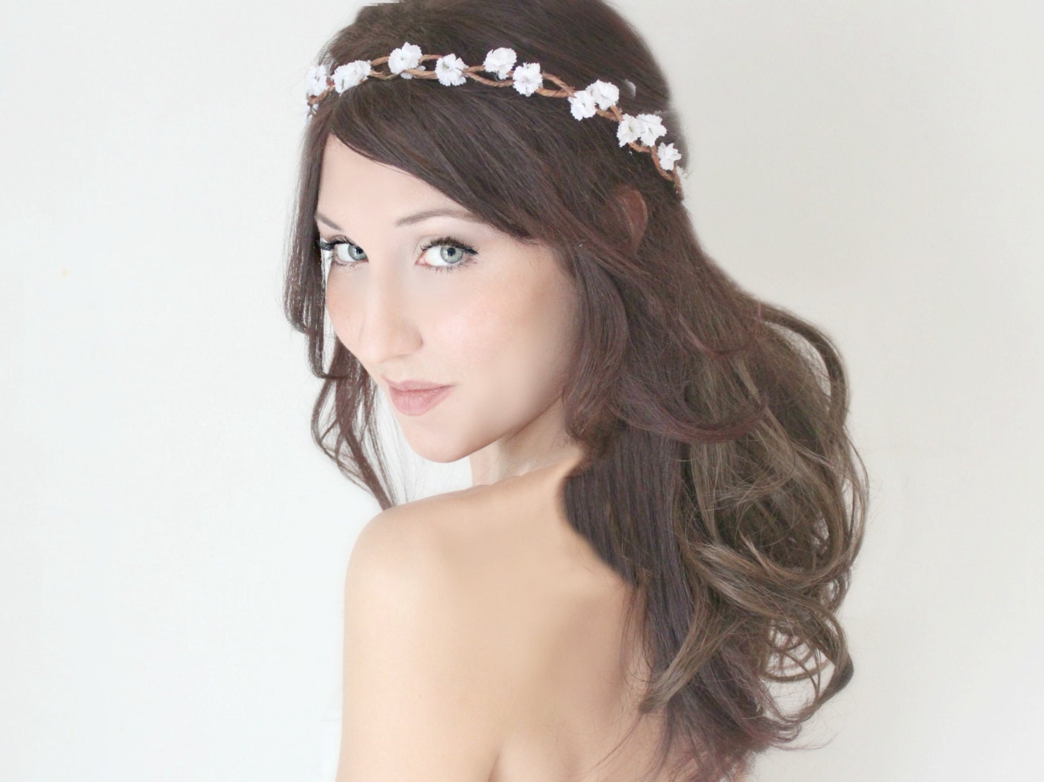 Tiny Rustic Flower Crown, woodland wedding, bridal accessories, wedding hair, tiara, white,flower halo- JANELLE -