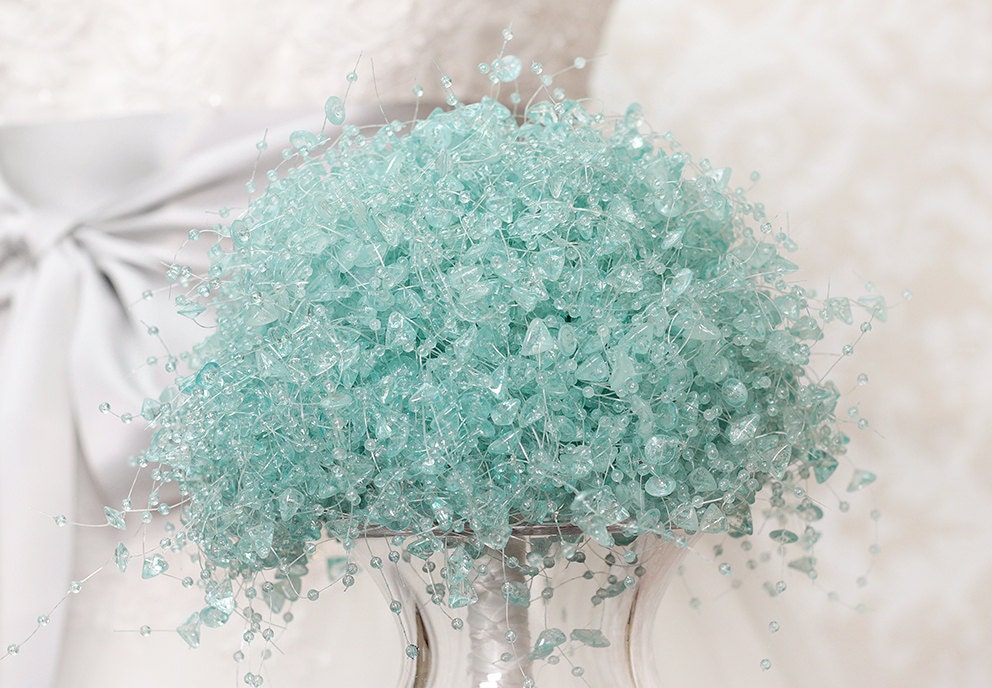 Wedding Bouquet - Aqua Blue Beaded Bridal Bouquet - Wedding Bouquets - Something Blue - Fabulous Brooch Bouquet Alternative