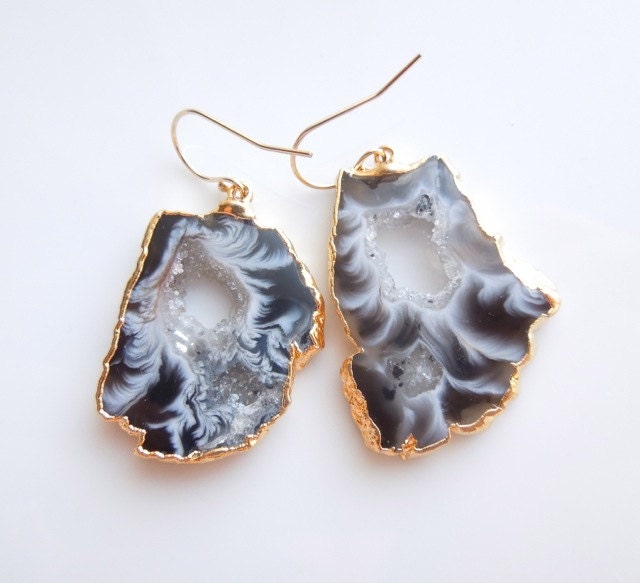 Geode Earrings, Raw Rock Druzy Earrings : Similar Earrings were Featured in an Etsy Newsletter