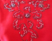 Beaded Cropped Shell Blouse Large Hot Pink 60's Shirt Neon Pink Fully Lined Mod Back Zipper Gaberdine Silk GORGEOUS size 16 FREE SHIPPING