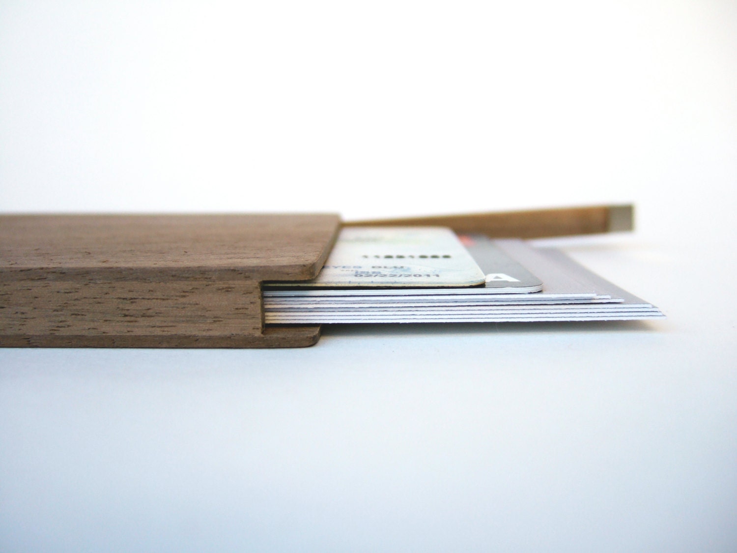 custom text.  wood carry all. flip. business and credit card holder.