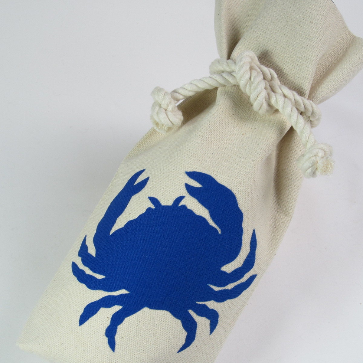 Wine Bag Blue Crab Canvas Wine Tote Nautical Gift Bag