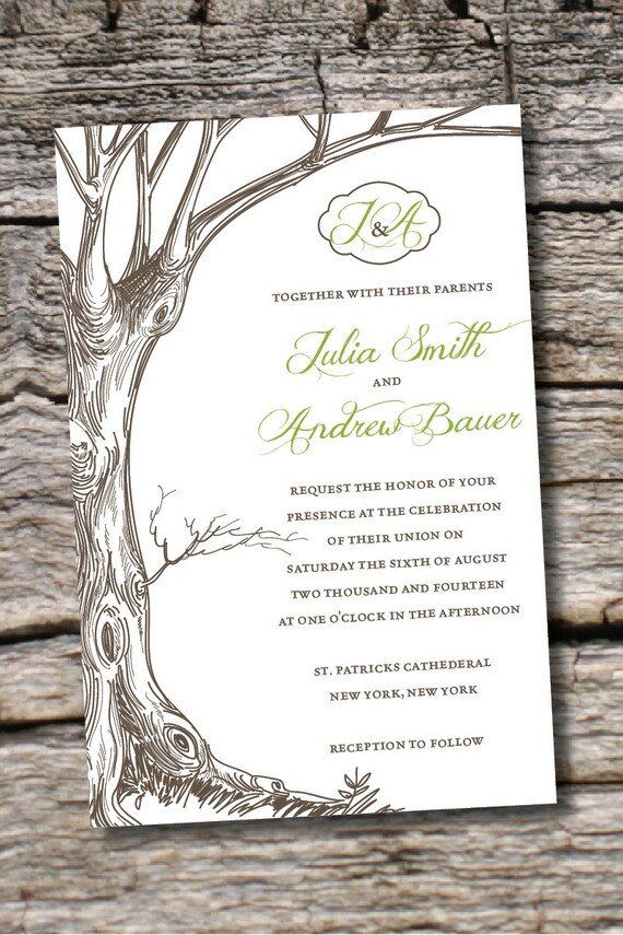 VINTAGE TREE INITIALS Rustic Wedding Invitation/Response Card - 100 Professionally Printed Invitations & Response Cards Il_570xn