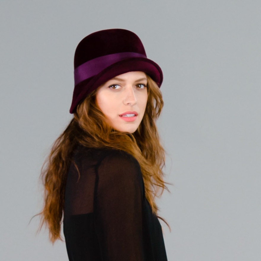 Fall Winter Burgundy Sculptured Flip Front Cloche Hat