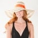 Spring Summer Circle Stripe Straw Hat with Neon Orange Band and Bow
